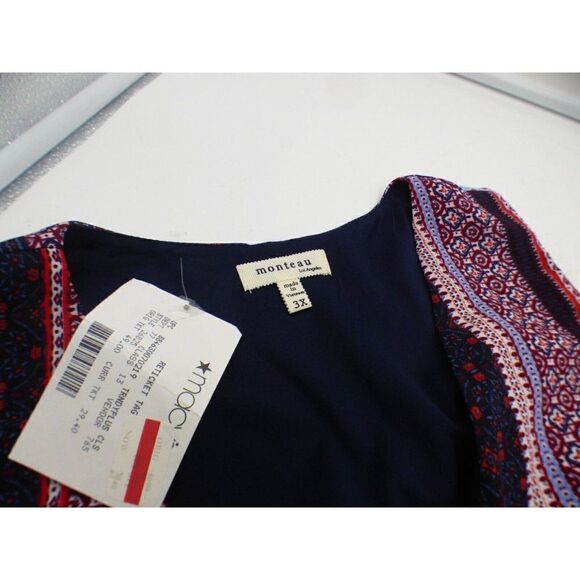 Monteau Trendy Plus Size Layered-Look Printed Top, Red/Blue, 3X - Picture 7 of 9